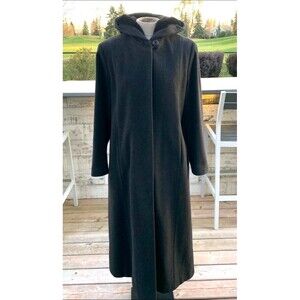 Novelti Wool Cashmere Blend Long Maxi Coat Hooded Womens M L Vintage Gray Riding